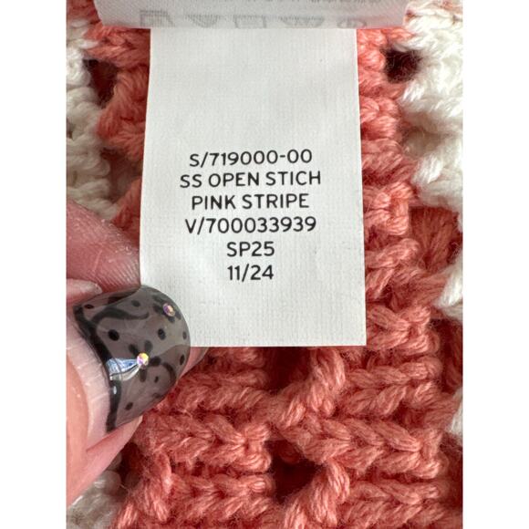 NWT GAP Womens Crochet Short Sleeve Sweater Top Pink White Stripe Size M - Picture 8 of 9